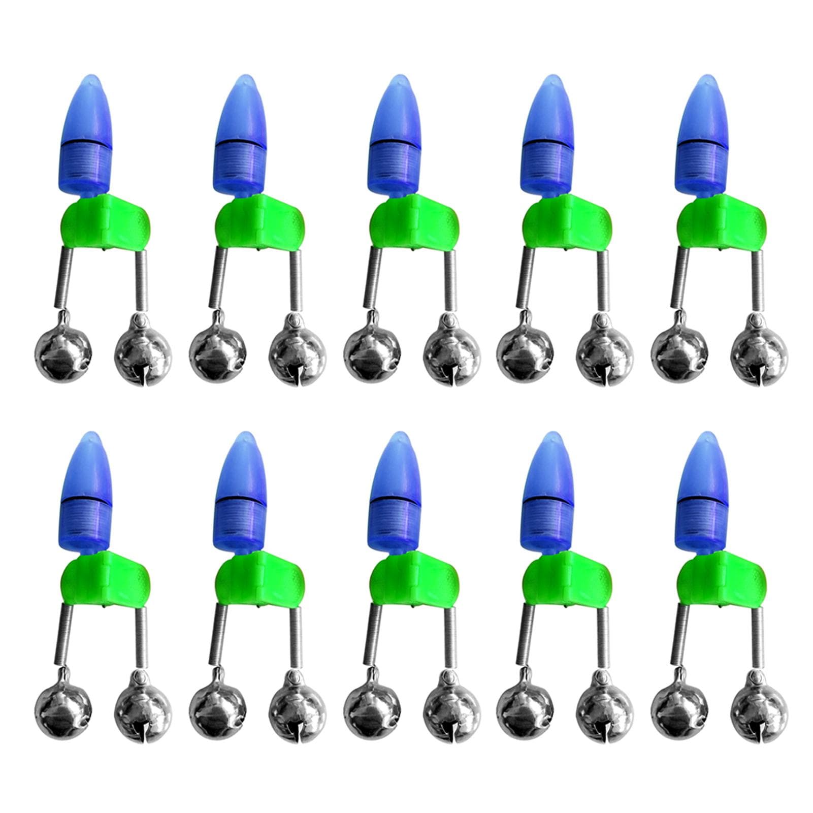10pcs LED Night Fishing Rod Bite Bait Alarm Light with Twin Bells Ring Fishing Bite Alarm Indicator blue light