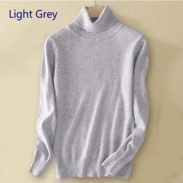 Wool Pure Cashmere Sweater  Women's Knitted Turtleneck Cashmere Jumper Pullover Elasticity Pull Femme High Neck Knitting Sweaters Sweater S light grey