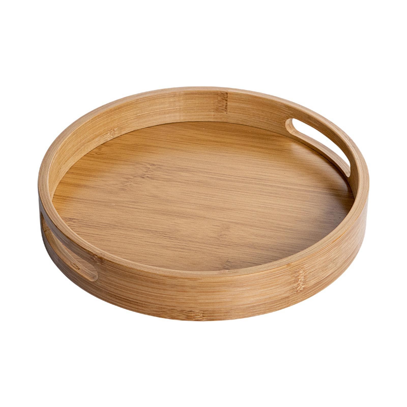 Serving Tray Bamboo Wood Color Round Tray For Water Tea Coffee Cakes 30 x 30 x 4 cm