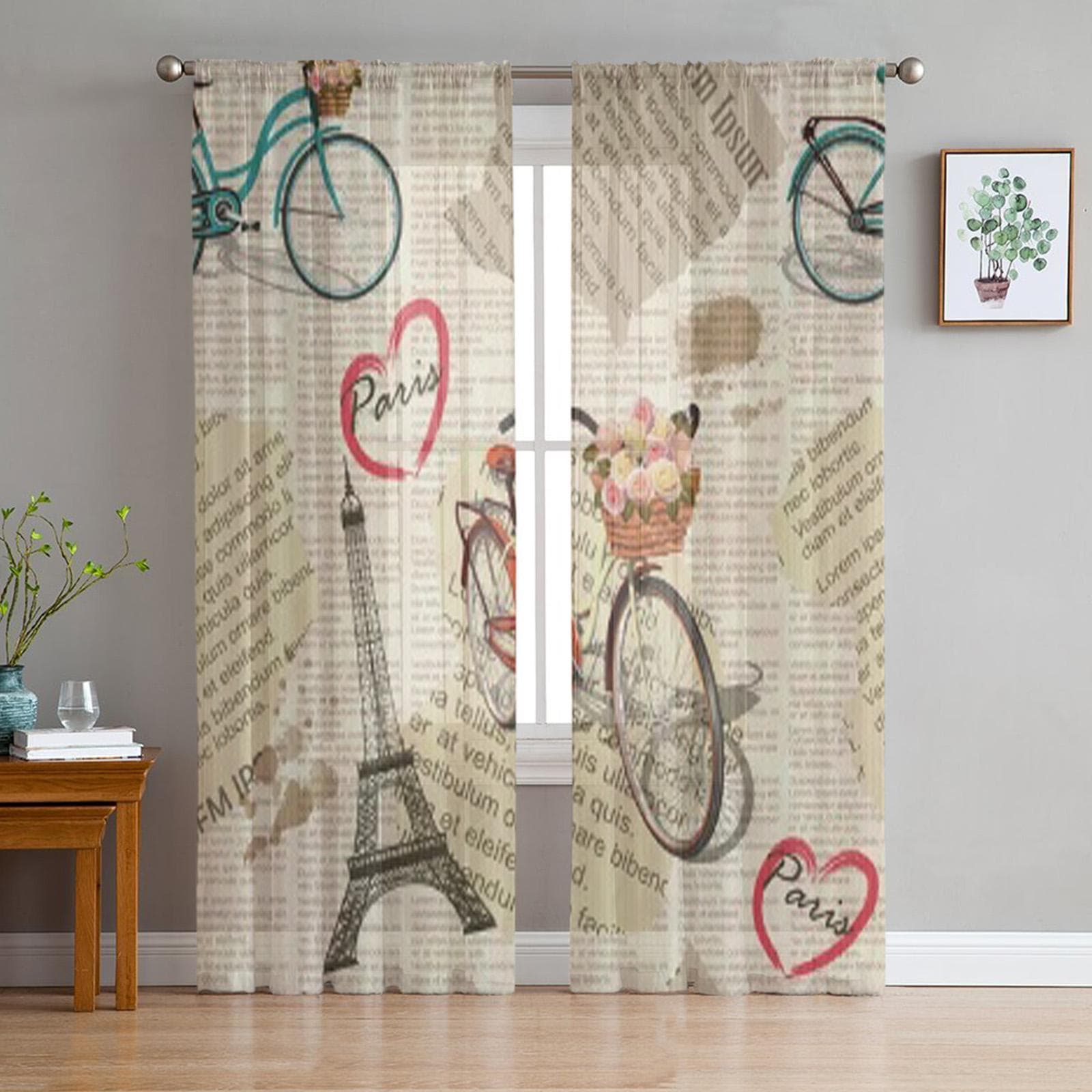 Paris Vintage Newspaper Sheer Curtain For Living Room Bedroom Voile Curtains For Window Organza Curtains Party Tulle Drapes 135W x 114H(cm)