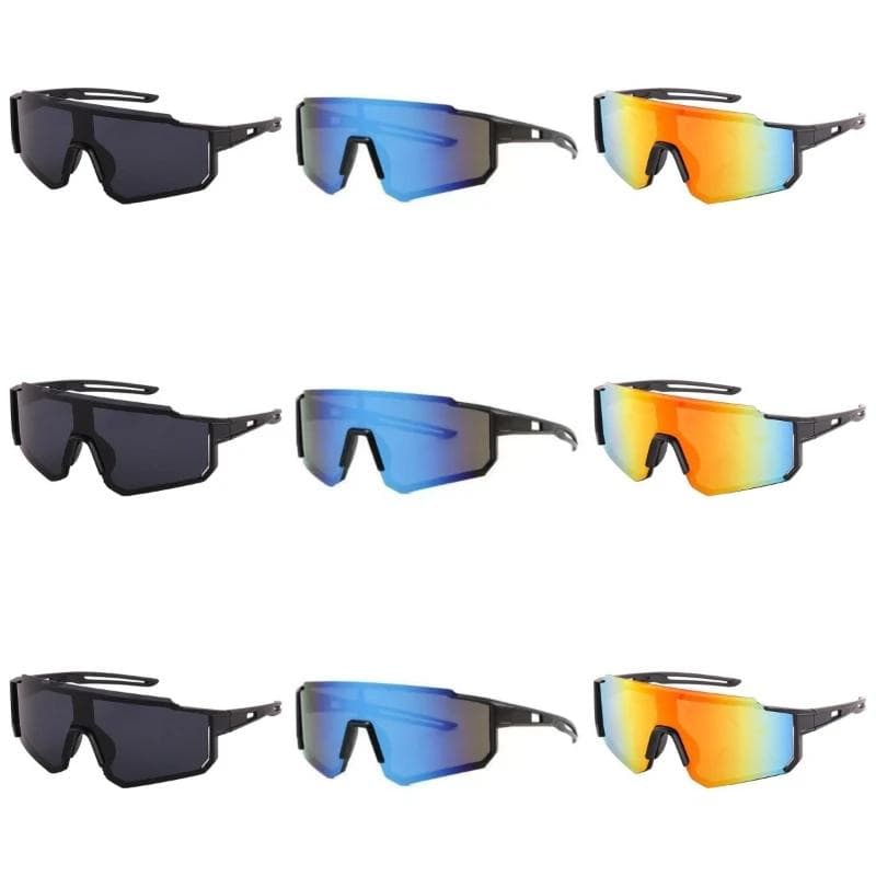 9PCS Men Women Outdoor Riding Glasses Sunglasses Explosion Proof Bicycle Color Film Reflective Sports Eyewear
