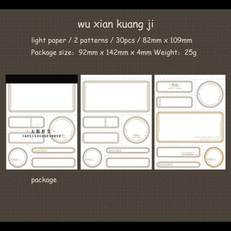 30 Sheets Border Set Series Vintage Frame Decor Material Paper Memo Pad Creative DIY Junk Journal Collage Stationery