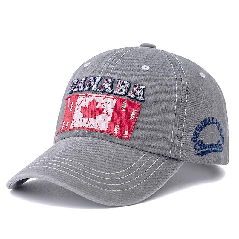New Unisex Washed Cotton Vintage Baseball Cap High-Quality CANADA Flag Embroidery Pattern Outdoor Sports Hat For Men And Women 56cm-60cm grey