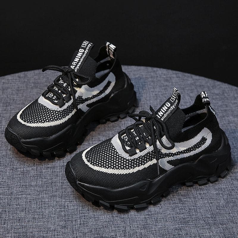 Spring New Women's Sports Shoes Flying Weaving Breathable Casual Shoes Flying Weaving Heightening Old Shoes 41 black