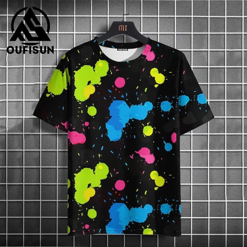 Graffiti Men's T Shirt Summer Colorful Print Short Sleeve Top Tees Oversized O-Neck Pullover Outdoor Casual Clothing With New XL