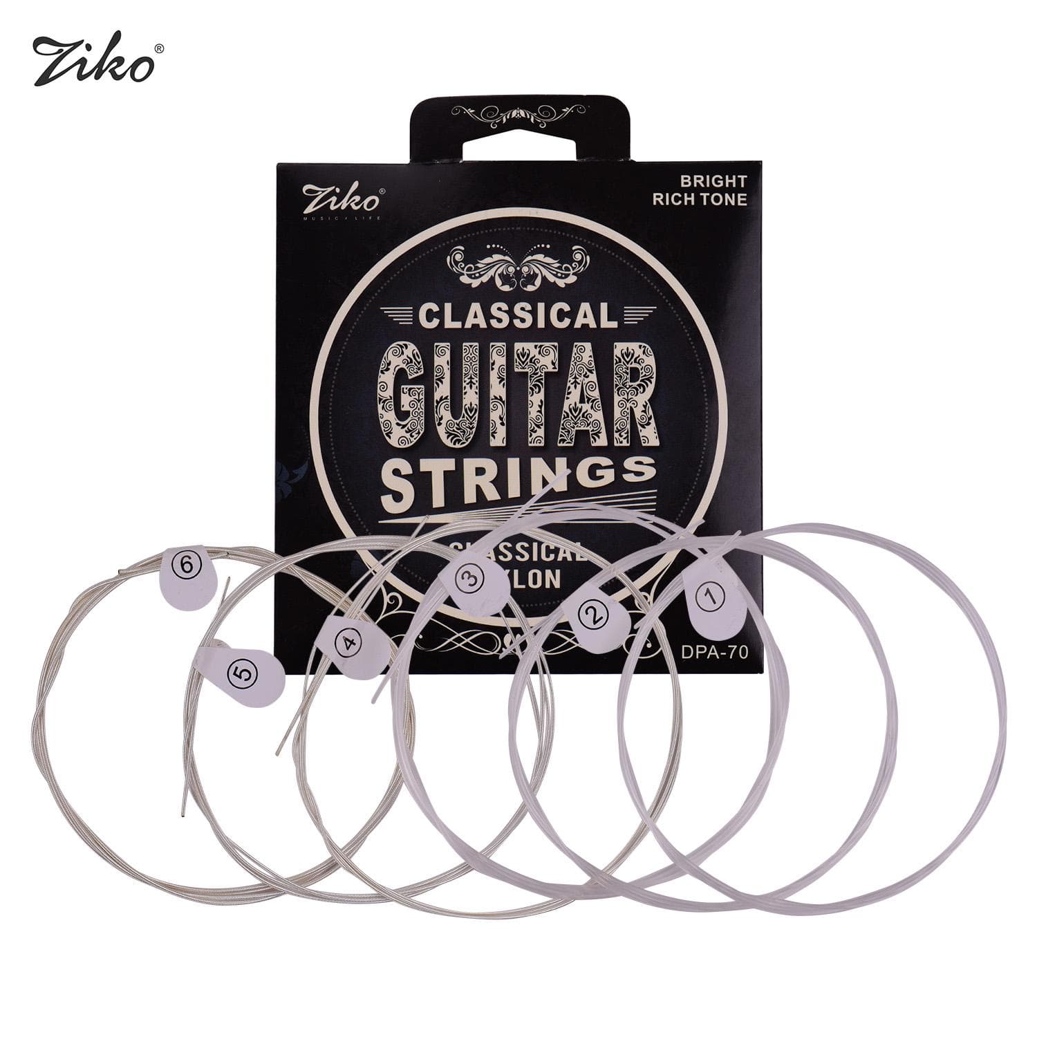 ZIKO DPA-70 Classical Guitar Strings Normal Light Tension Silver Wound Nylon String Anti-Rust Set DPA-70 multicolour