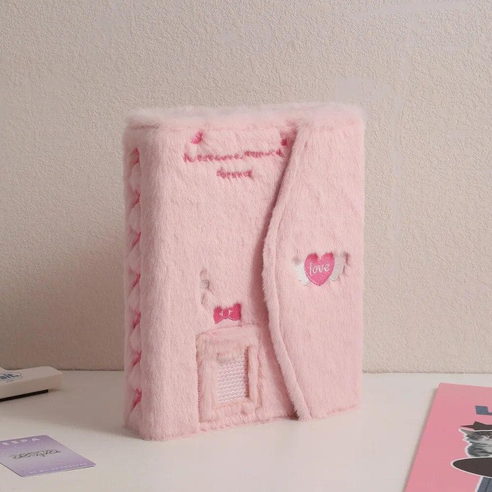 A5 Ins 3-inch Small Card Storage Plush Style Plush Photo Album Celebrity Idol Album Cards Collection Binder Photocard Holder pink