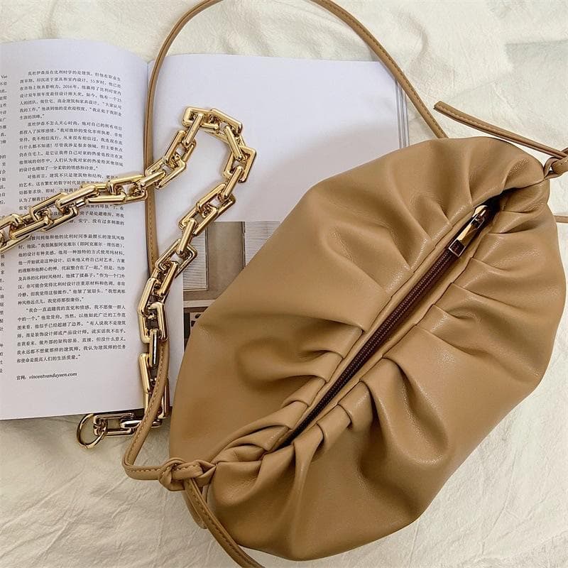 Underarm Bag, Shoulder Bag, Underarm Bag, Thick Chain Pleated Cloud Bag brown