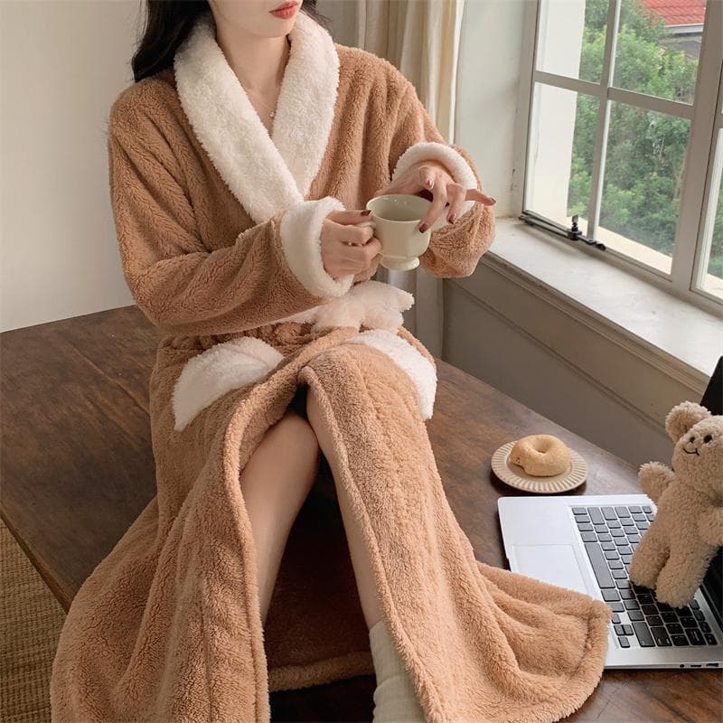 Robes Women Solid Single Breasted Thick Loose Winter Warm Homewear Simple Leisure Lounge Popular College V-neck Feminino Cozy XL