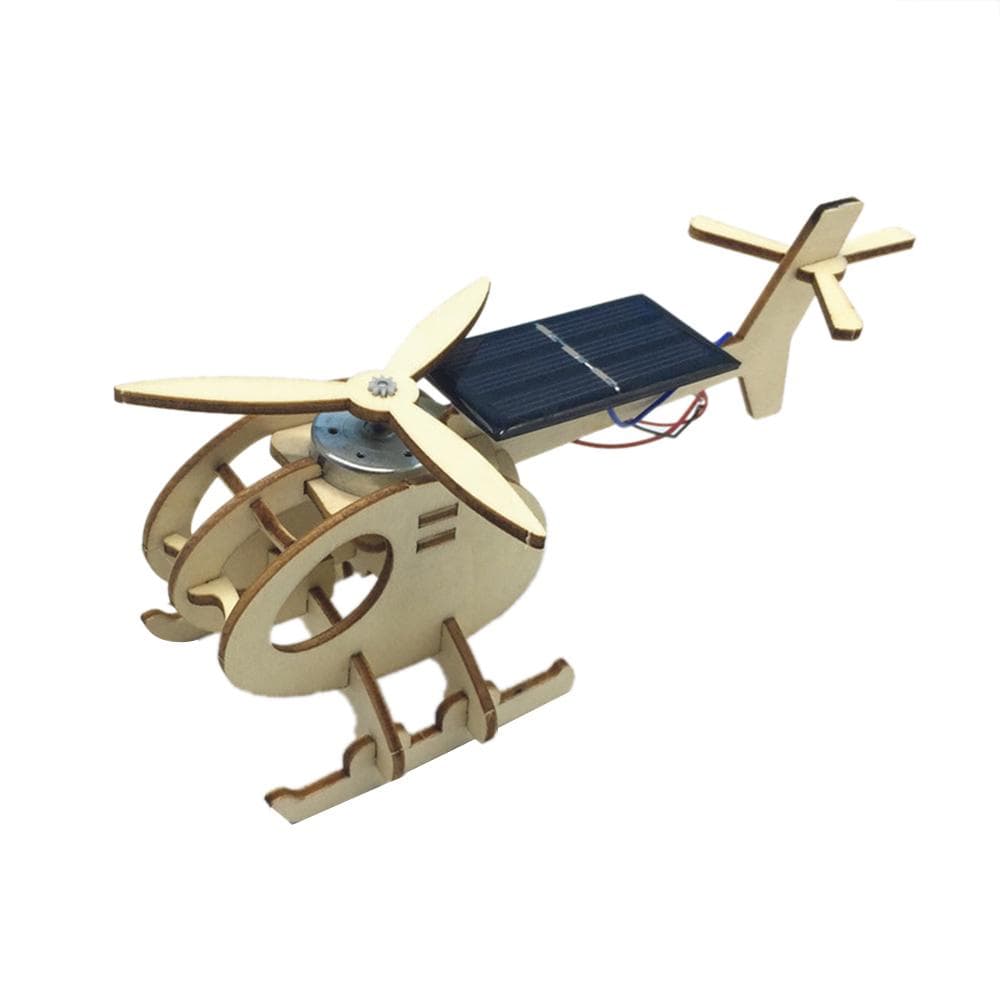 3D Assemble Solar Energy Powered Helicopter Wooden Puzzle Plane Wood Model Building Kit DIY Craft