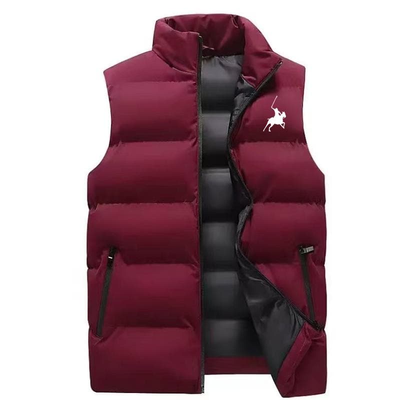 Men's Polo printed sleeveless jacket Men's autumn and winter warmth windproof British style down vest M-5XL 5XL red