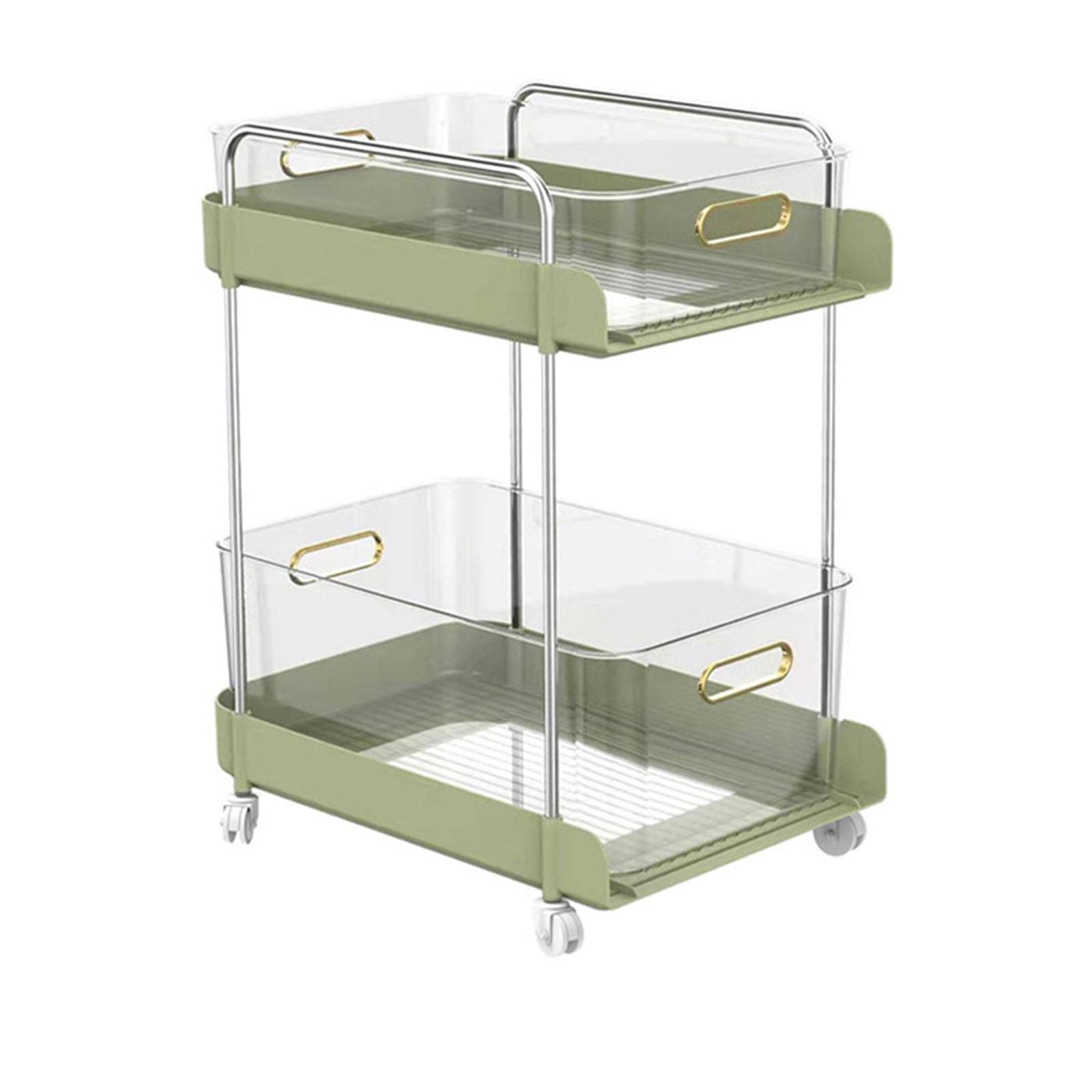 Rolling Cart 2 Tier Large Capacity Mobile Utility Cart Book Food Storage Organizer for Home Kitchen green