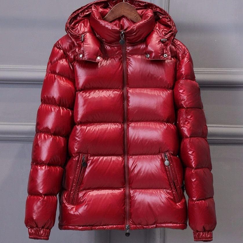 Men's Shiny Down Jacket with Thick and Warm White Duck Down Jacket Detachable Cap 2XL burgundy