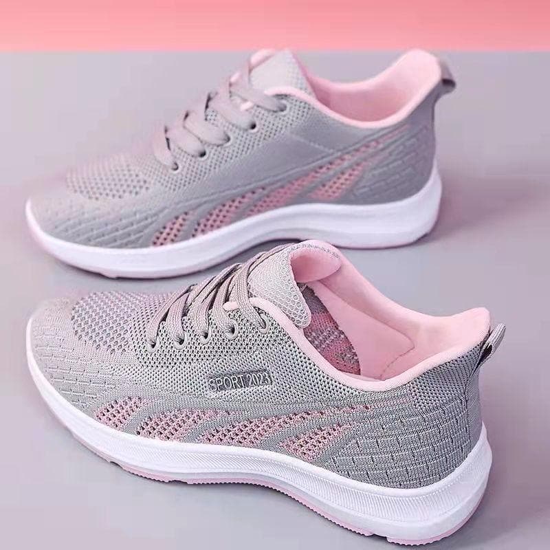 Running Shoes Ladies Breathable Sneakers Summer Light Mesh Air Cushion Women's Sports Shoes Outdoor Lace Up Training Shoes 35 grey