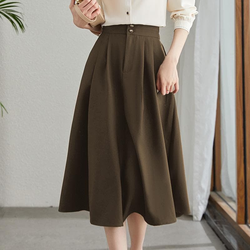 Bust Skirt Women's Spring and Autumn New Black Skirt Temperament A Word Long Skirt XXL khaki
