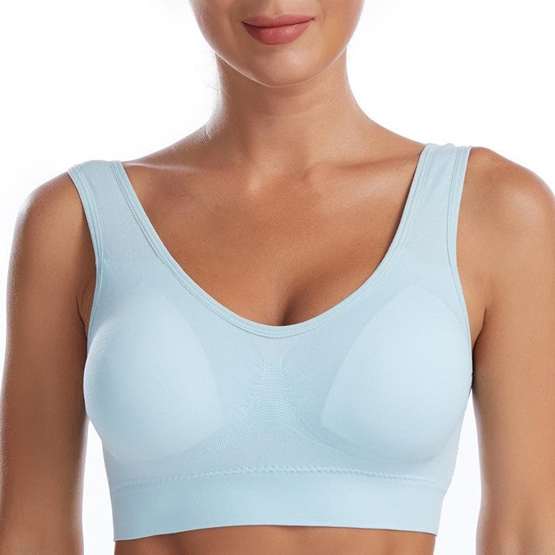Seamless Bra with Pads Plus Size Bras for Women Active Bra Wireless Brassiere Push Up Big Size Vest XL light blue