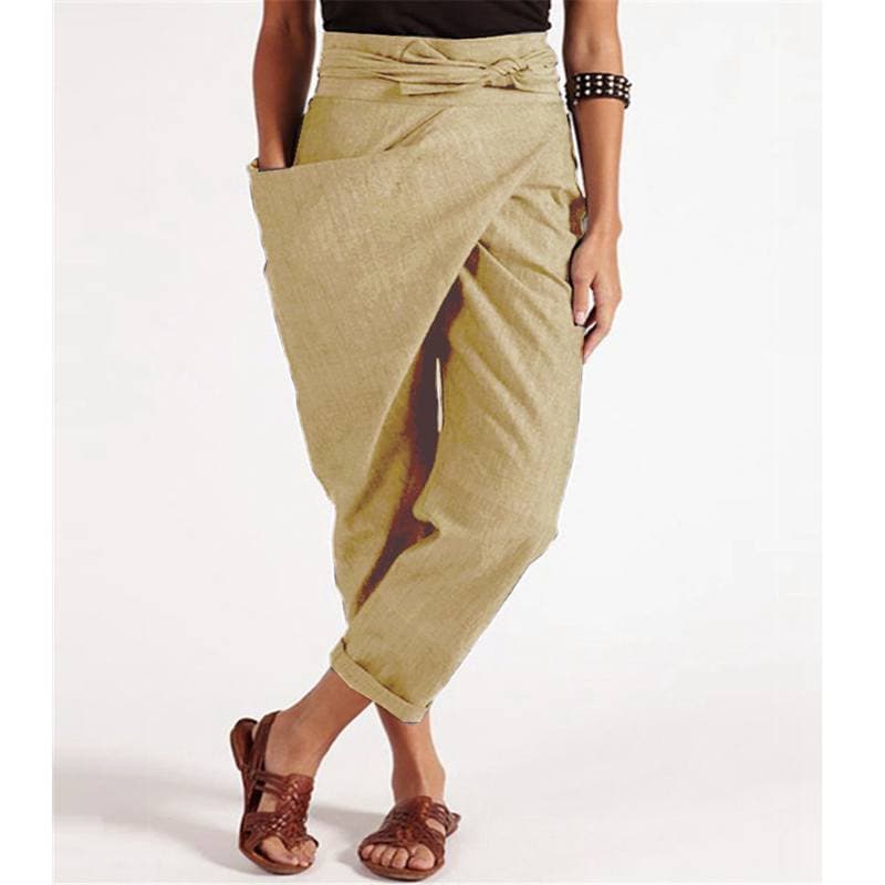 Women Summer Pants Irregular Pockets Streetwear Solid Color High Waist Trendy Straight Wide Leg Cropped Pants for Dating S khaki