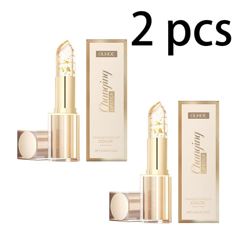 OUHOE Gold Foil Color Changing Nourishing Lipstick Nourishing Moisturizing Hydrating Glass Soft Lip Skin Non-Greasy Lipstick