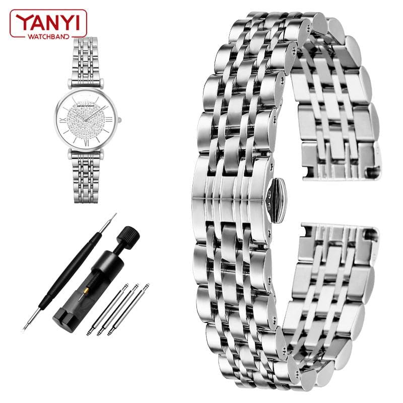 Stainless Steel Watchband For Armani AR1908 AR1909 AR1926 AR1925 AR11244 watches strap 14mm women lady Metal Wristwatches Band 14mm