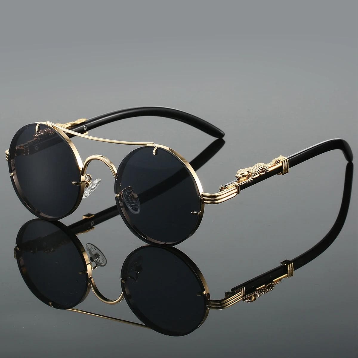 Unisex Vintage Round Sunglasses Men Fashion Double Bridge Multicolor Shades Women Retro Trendy Brand Luxury Design Sun Glasses black