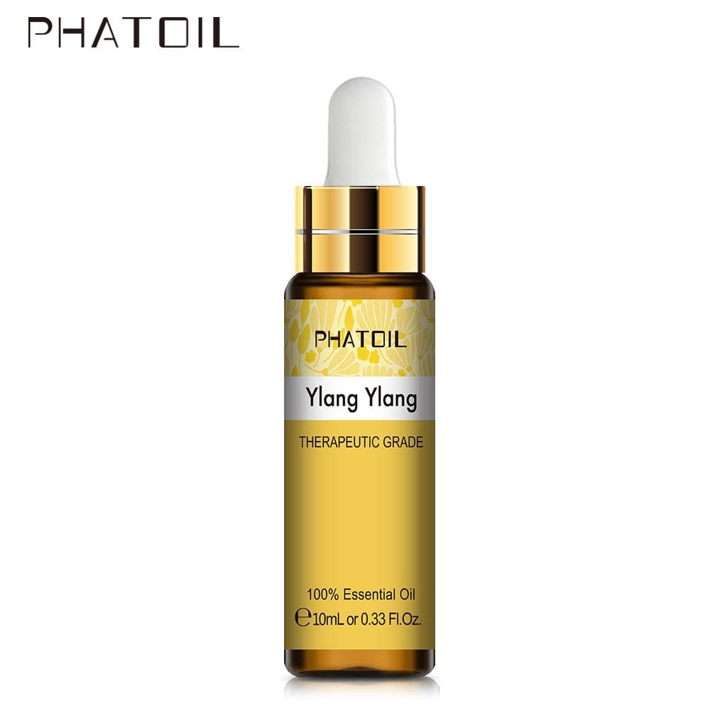 PHATOIL Ylang Ylang Plant Essential Oil with Dropper for Lower Blood Pressure Skin Care SPA Body Massage Natural Fragrance Oil 5ML/10ML/30ML/100ML Ylang Ylang-10ml+Dropper