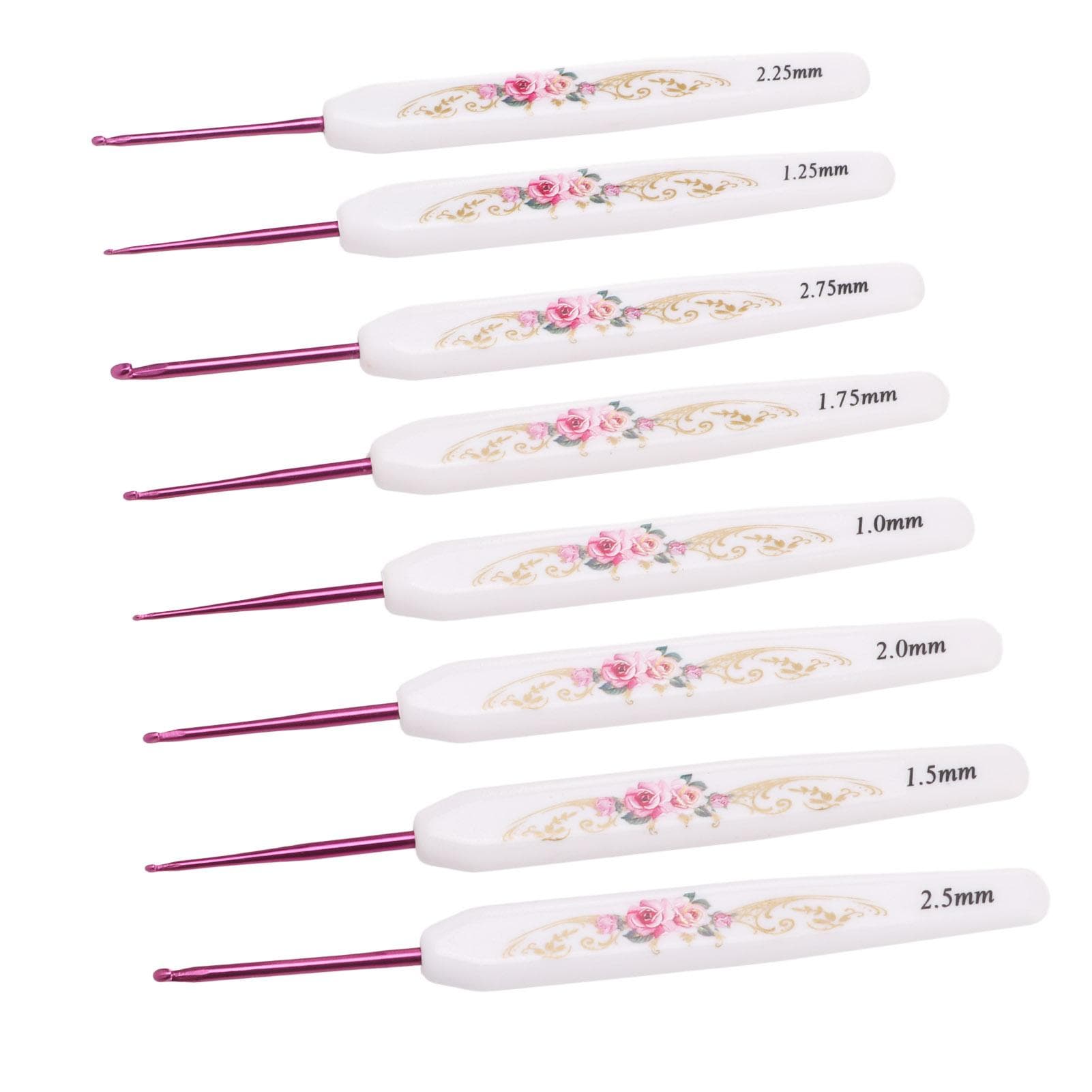 8pcs Crochet Hooks Hand Polished Ergonomic Handle Printed Red Flower Pattern Aluminum Knitting