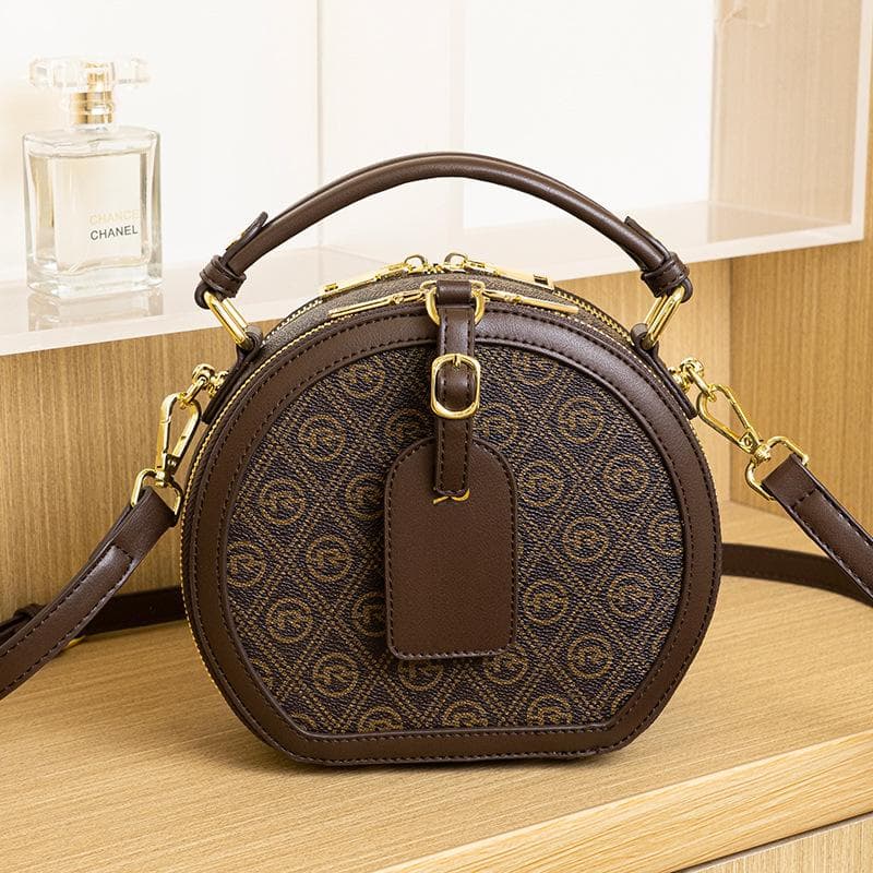 Vintage Small Round Bag Printed Women's Bag Temperament One Shoulder Fashion Crossbody Round Cake Small Bag Commuting All-in-one Handbag
