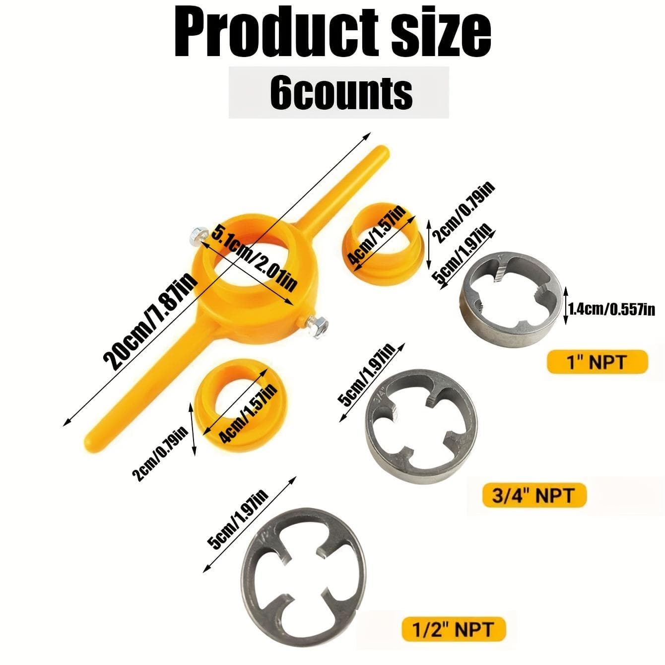 6-Piece Metal Water Pipe Die Set, Manual Pipe Fitting Cutter,Plastic Pipe Threader Tool 6pcs