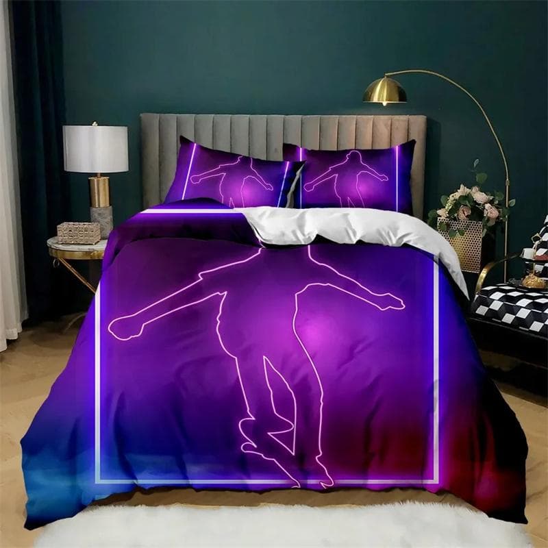 Skateboard Teens Hip Hop Style Bedding Set,Duvet Cover Comforter Bed Set Quilt Cover Pillowcase,King Queen Twin Size Boys Girls 135x200cm 2pcs