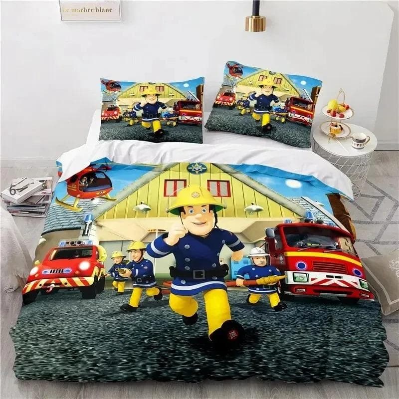 Cartoon Fireman Sam Toys Bedding Set Duvet Cover Bed Set Quilt Cover Pillowcase Comforter king Queen Size Boys Adult Bedding Set EU Double 200x200cm