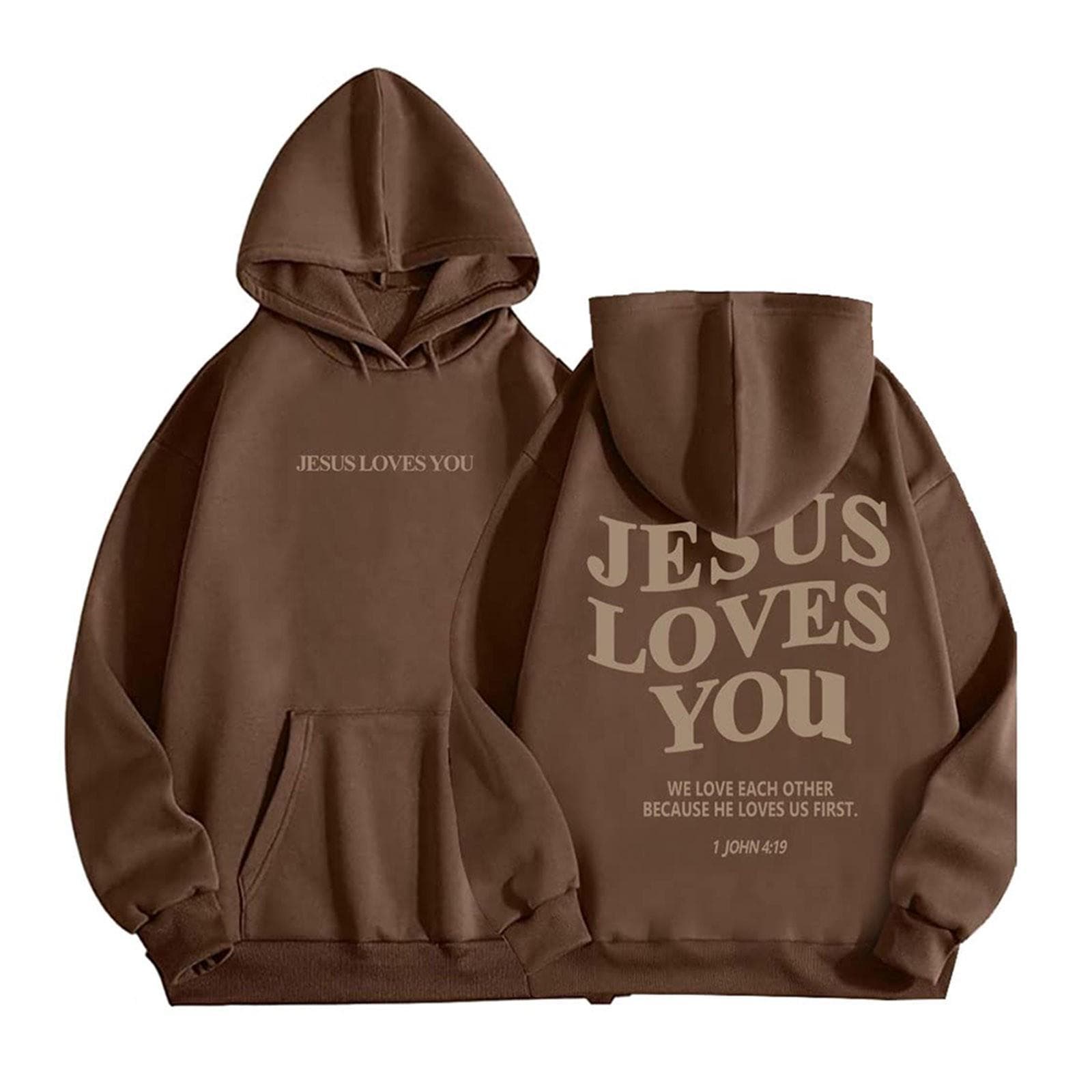 Jesus Loves You Oversized Graphic Hoodie Women Hip Hop Vintage Hooded Sweatshirts Pullover Tops For Women Trendy Aesthetic Top S brown