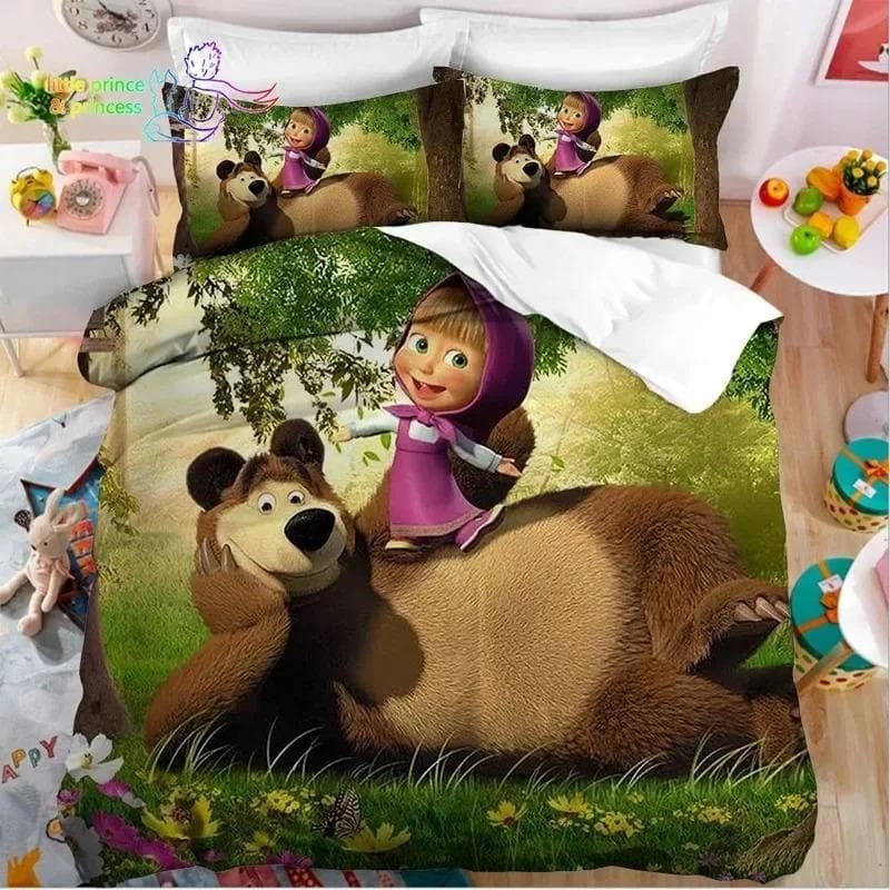 3D Print Anime bear Bedding Set,Duvet Cover Comforter Bed Set Quilt Cover Pillowcase,King Queen Twin Size Boys Girls Adultse 140x210cm 2pcs