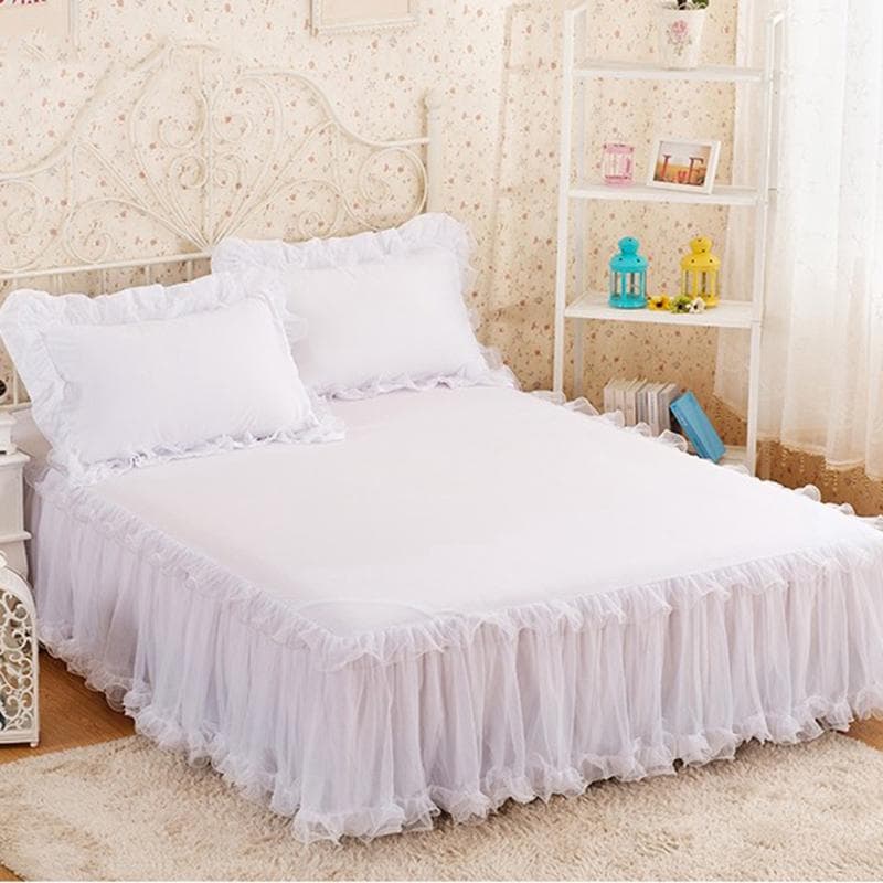 Pink Lace Lotus Leaf Lace Bed Skirts Princess Style Solid Color Bedspread Bed Cover Non-Slip Sheets Without Pillowcase 120x200cm 1pcs