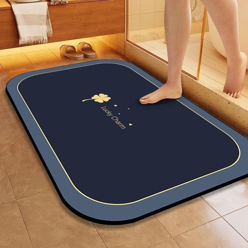 Diatom Mud Mat For Home Floor Clover Printing Bathroom Mat Absorbent Non Slip Bath Rug Kitchen Entrance Door Mats 40cmx60cm Dark blue