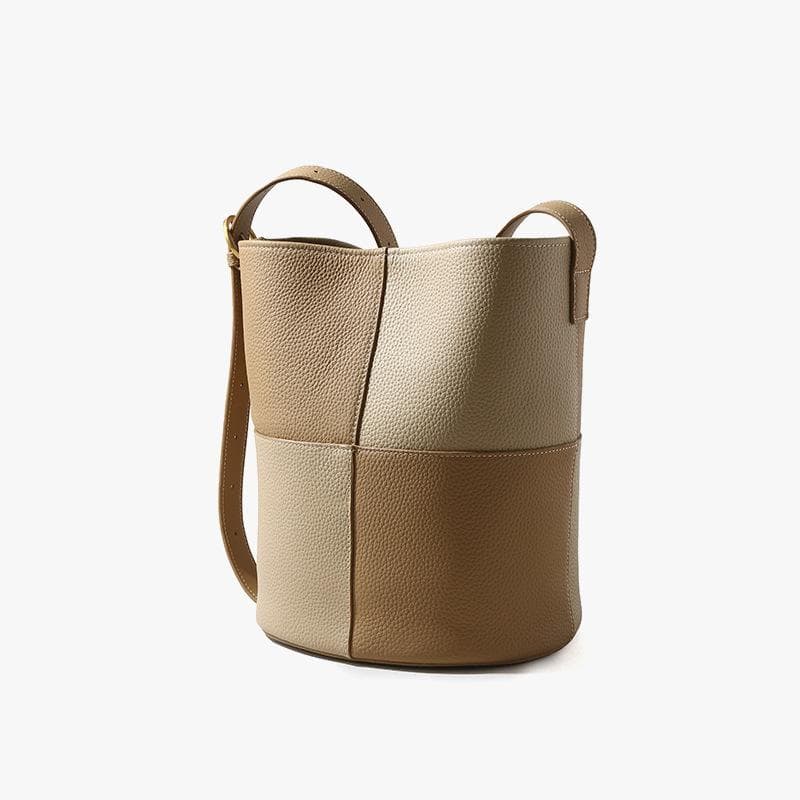 Autumn and Winter Top-grain Leather Color-matched Bucket Bags, Niche Single-shoulder Bags, and Trendy Crossbody Bags