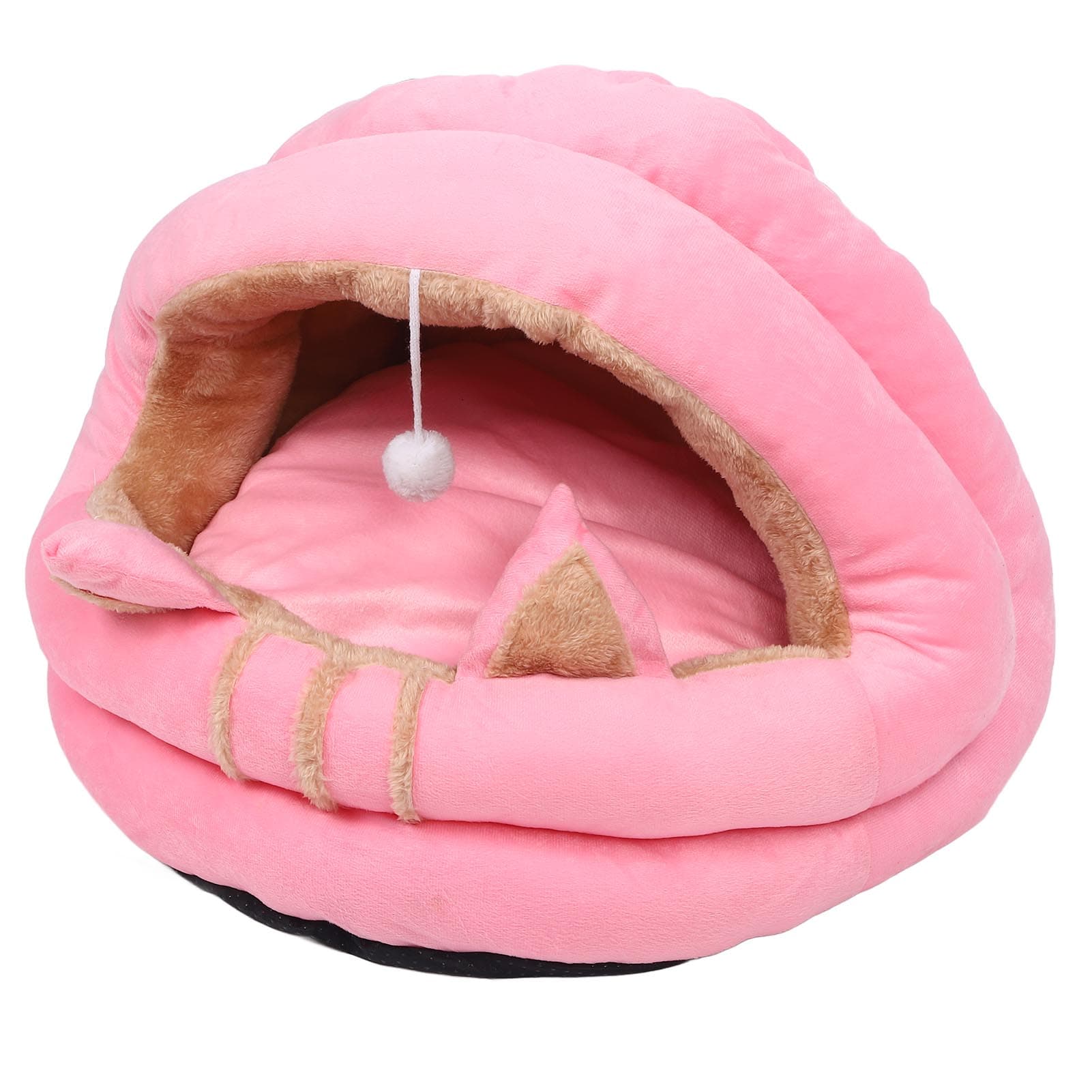 Cat House Ultra Soft Removable Washable Cute Ears Cushioned Hooded Cat Cave Bed for Indoor Pink L S(for 2-4kg)