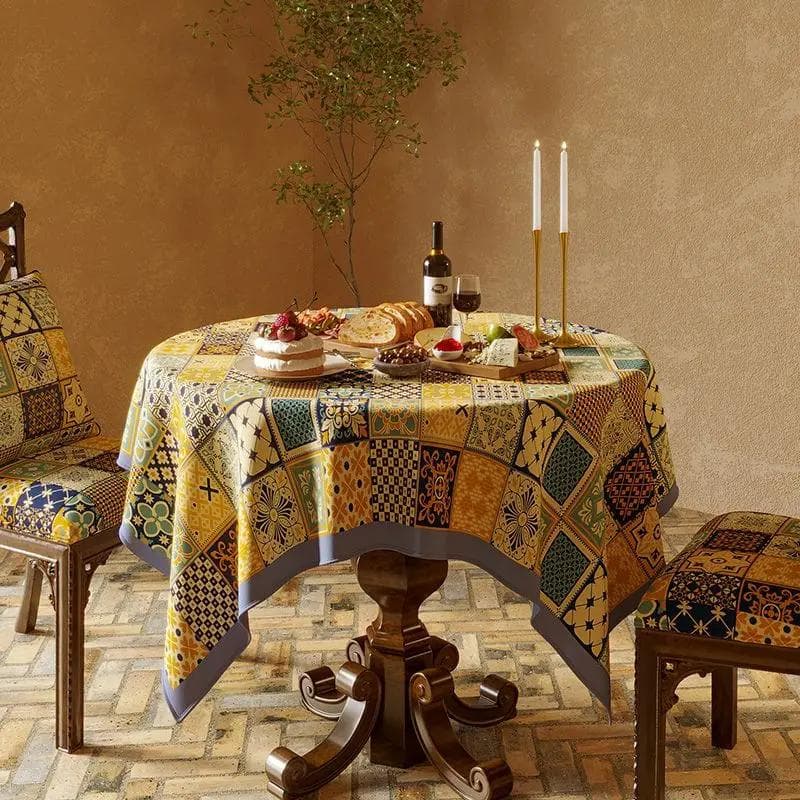 Chenille Waterproof Heat-resistant Tablecloth Printed Checkered Pattern Dustproof Cloth Square Rectangular Circular Table Cover 140x180cm 1pcs