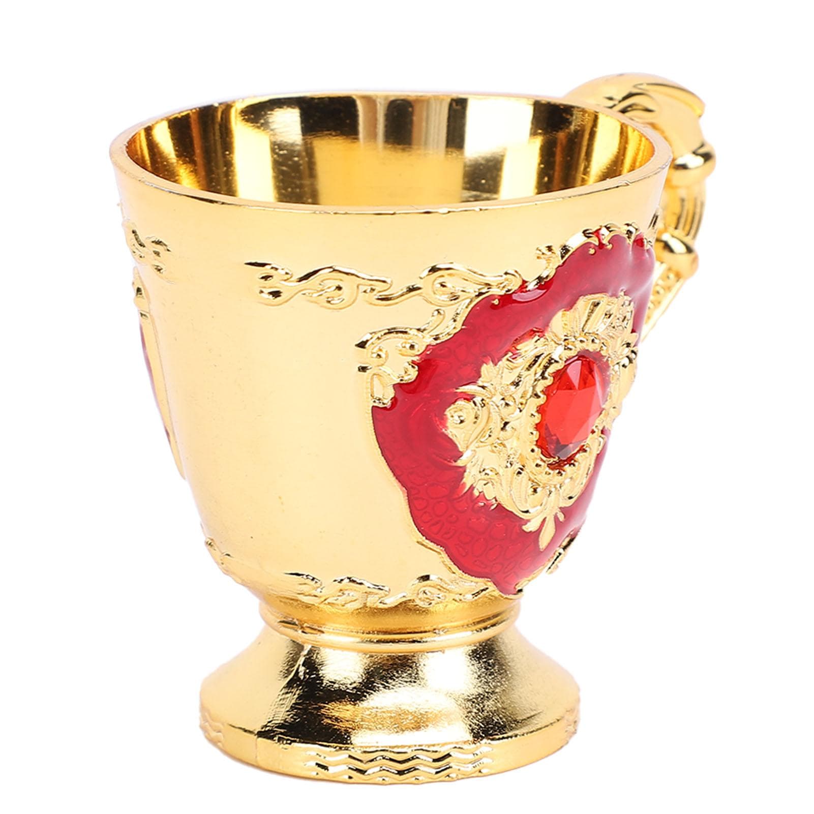 Vintage Wine Glass European Style Retro Handle Red Color British Tea Cup for Home and Office