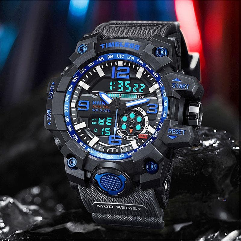 New Sport Relogio Men's Watch Waterproof Military Men's Watches Multifunctional With Dual Display Luminous blue