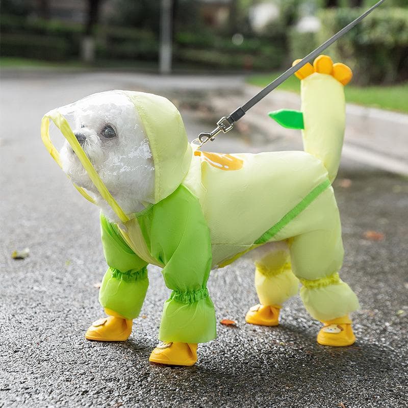 Dog Cute Lion Shape Traction Four-legged Raincoat Medium and Small Dog Teddy Going Out Rainproof Clothes Pet Poncho XXL