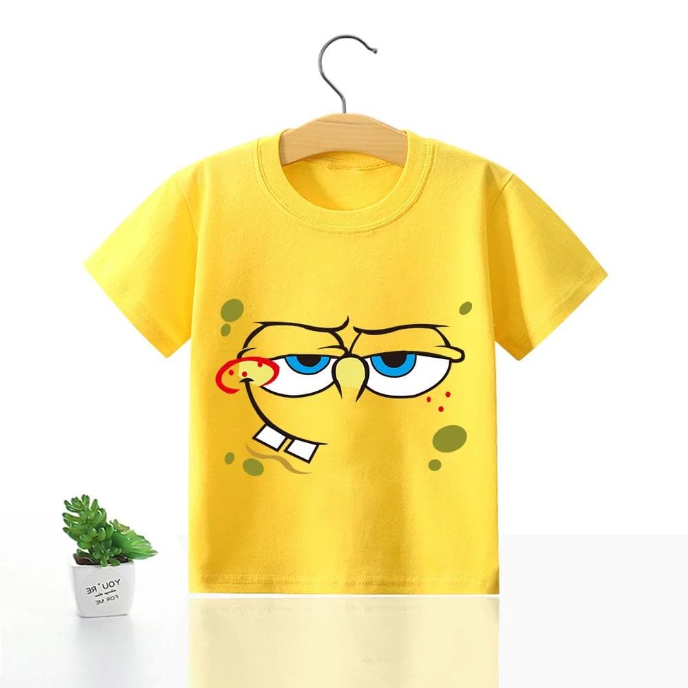 SpongeBobs SquarePants Children Clothing Anime Summer Short Sleeve Cute Patrick Star Clothes Cotton T-shirt Cartoon Kids Tops 140