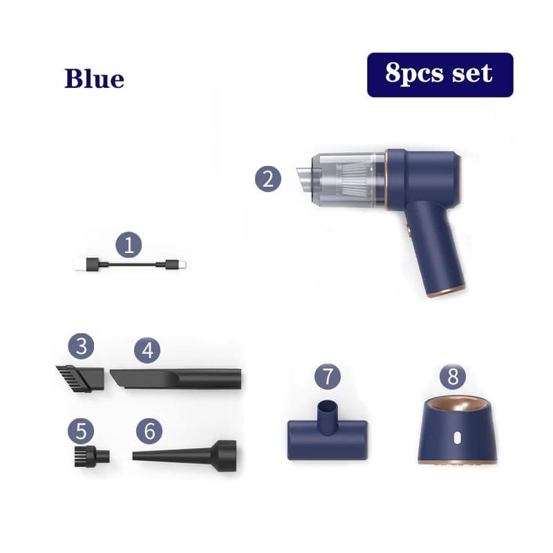 New 80000pa 8pcs/Set 2 In 1 Car Vacuum Cleaner Wireless Charging Air Duster Handheld High-Power Vacuum Cleaner For Home Office 8pcs/set blue