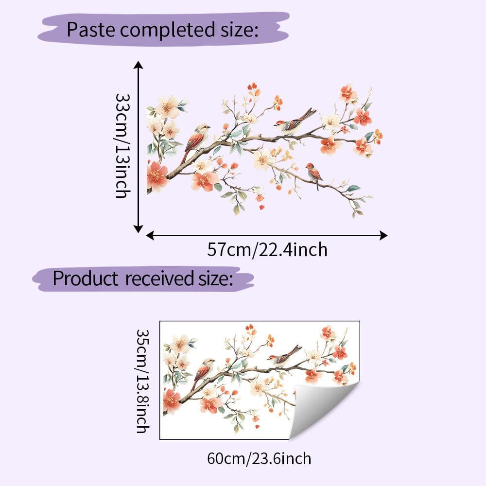 1pc Floral Bird Wall Decal - Removable PVC Sticker with Vibrant Flowers & Birds on Branches, Self-Adhesive Home Decor for Living Room, Bedroom 35*60cm