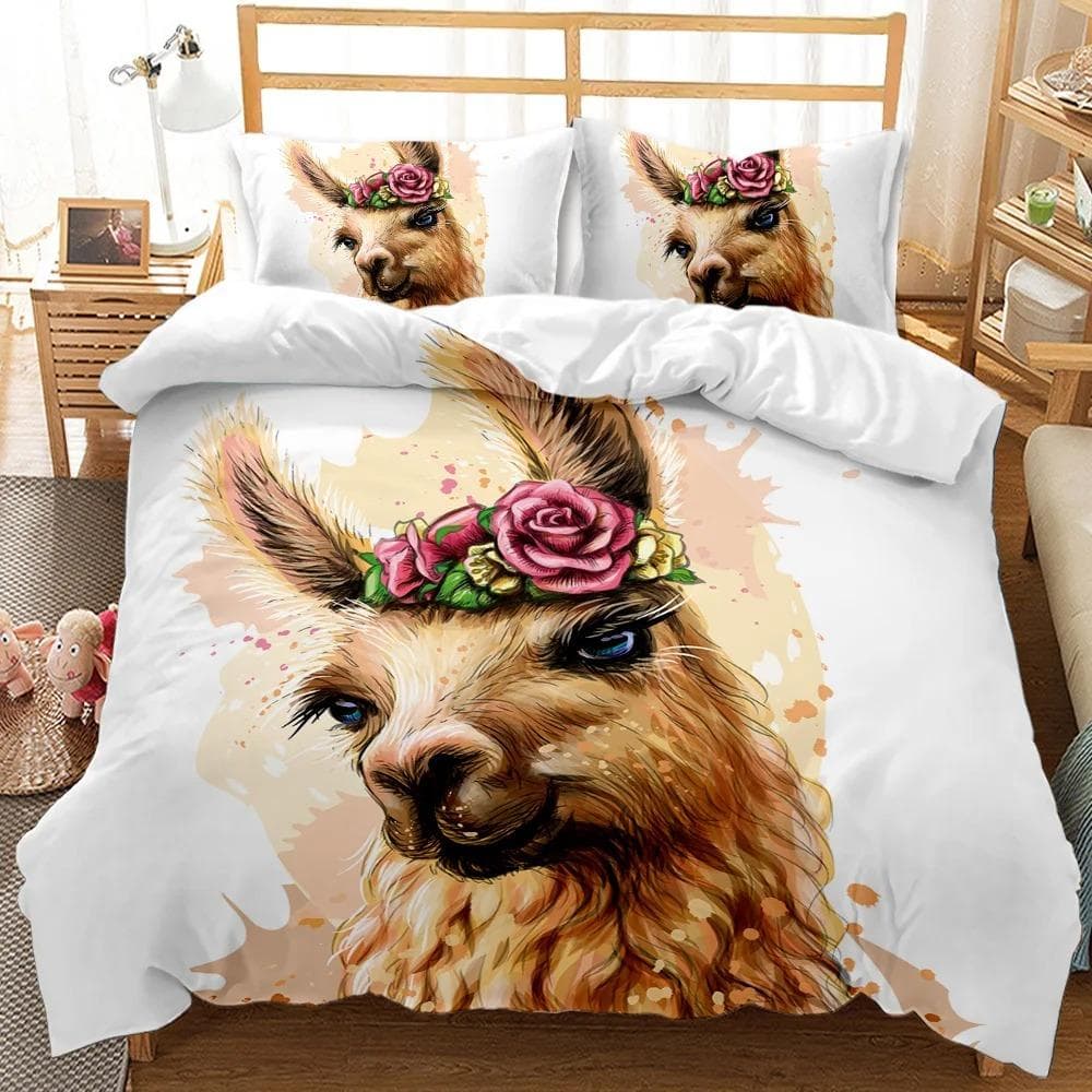 Animal Llama Cute Alpacas Bedding Set Boys Girls Twin Queen Size Duvet Cover Pillowcase Bed Kids Adult Home Textileextile EU Double 200x200cm