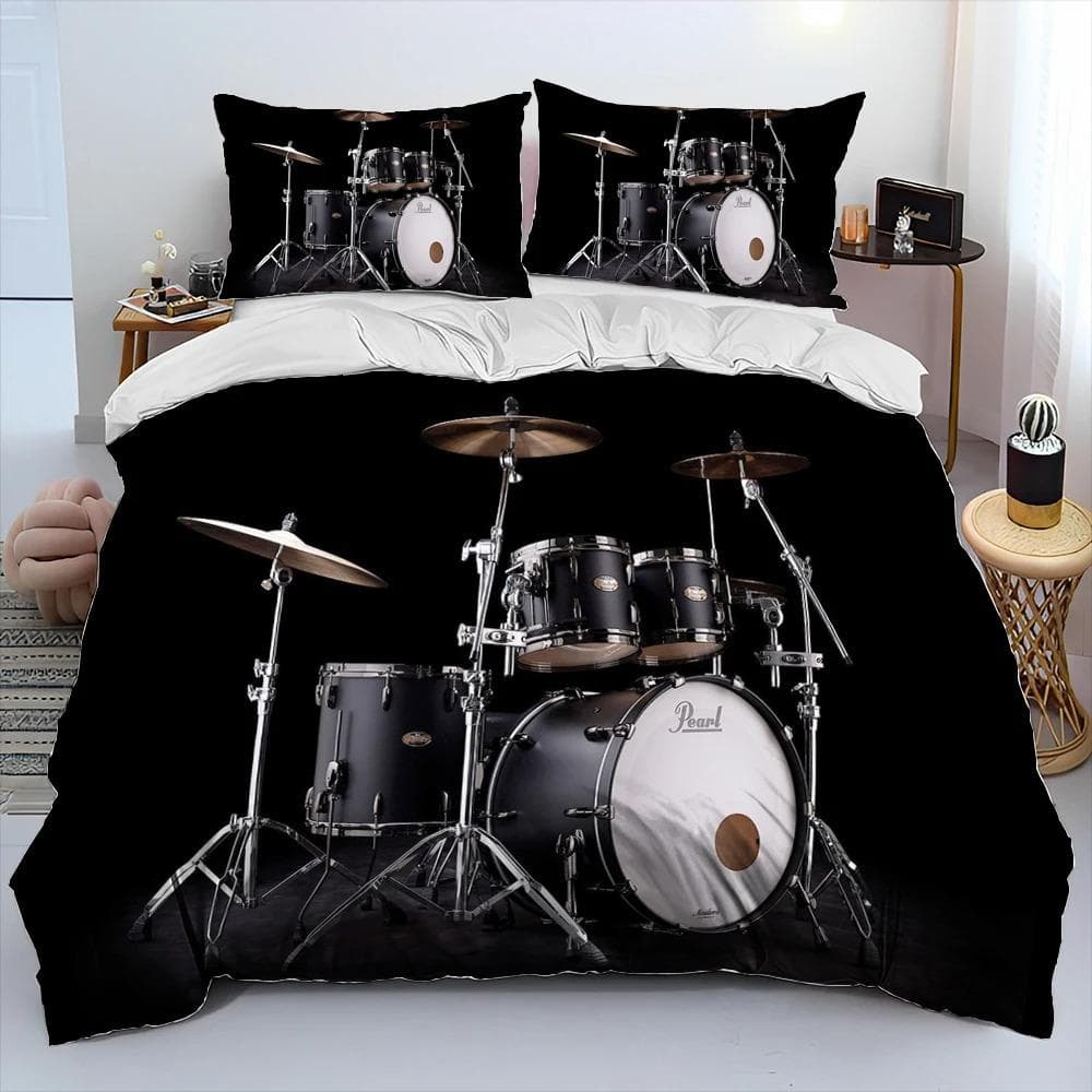 3D Drum Kit Music Instruments Comforter Bedding Set,Duvet Cover Bed Set Quilt Cover Pillowcase,King Queen Size Bedding Set Adult 70x133cm 2pcs
