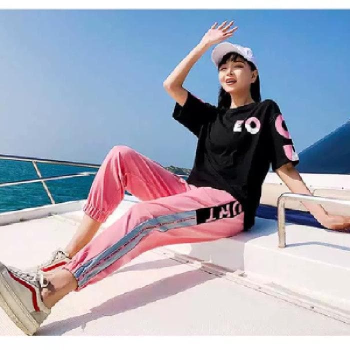 Casual Sportswear Suits for Women's Style Student Two-piece Set New Korean Style Summer Style XXL black