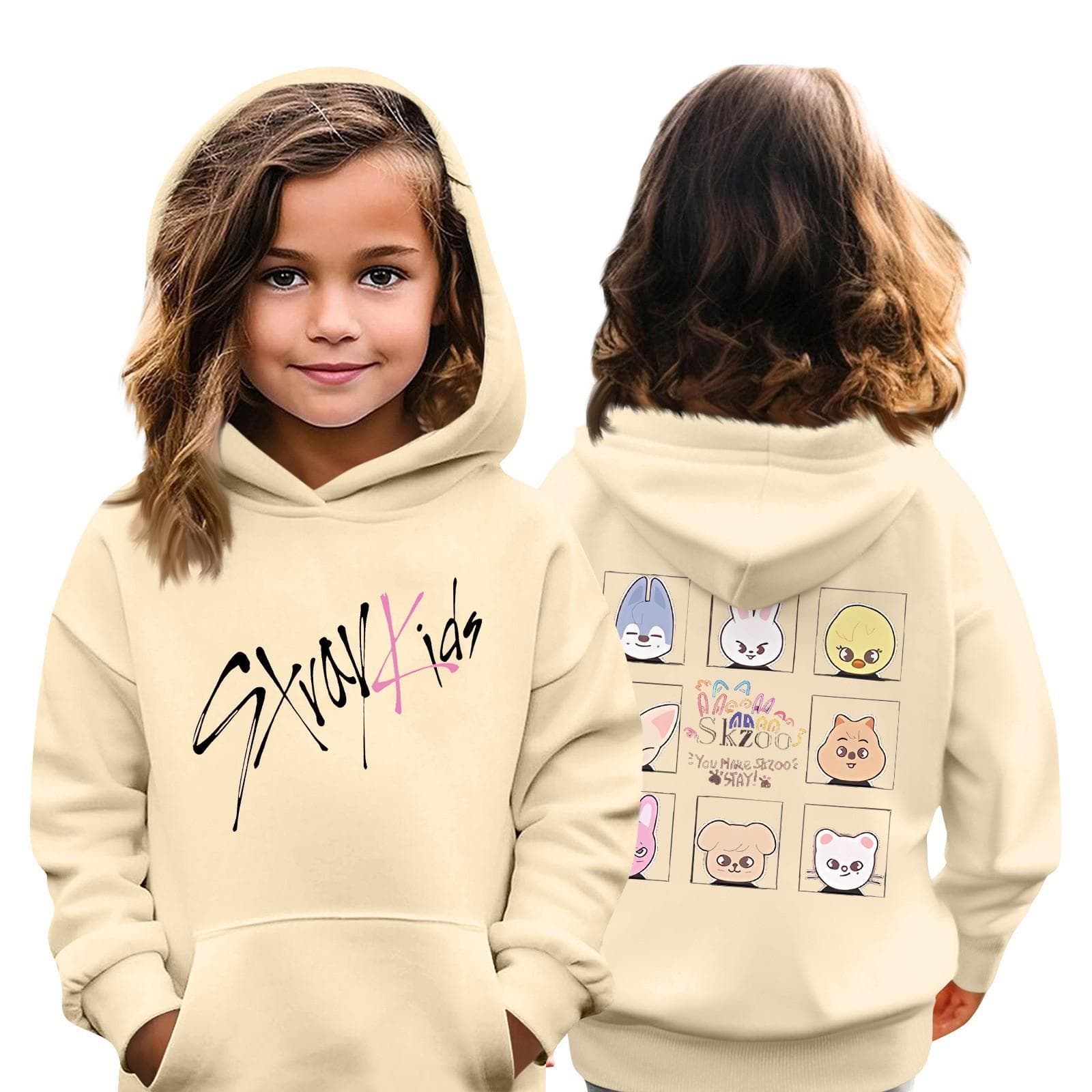Kids Fashion Casual Top Stray Kids Korean Combo Printed Pullover Sweatshirt 140 beige