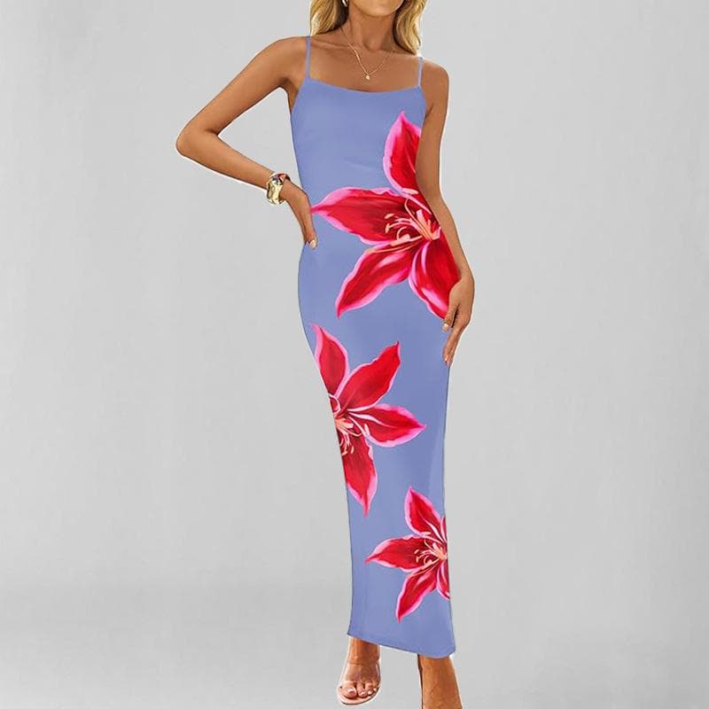 New Spring Style Stylish and Elegant Printed Temperament Sleeveless Suspender Dress M
