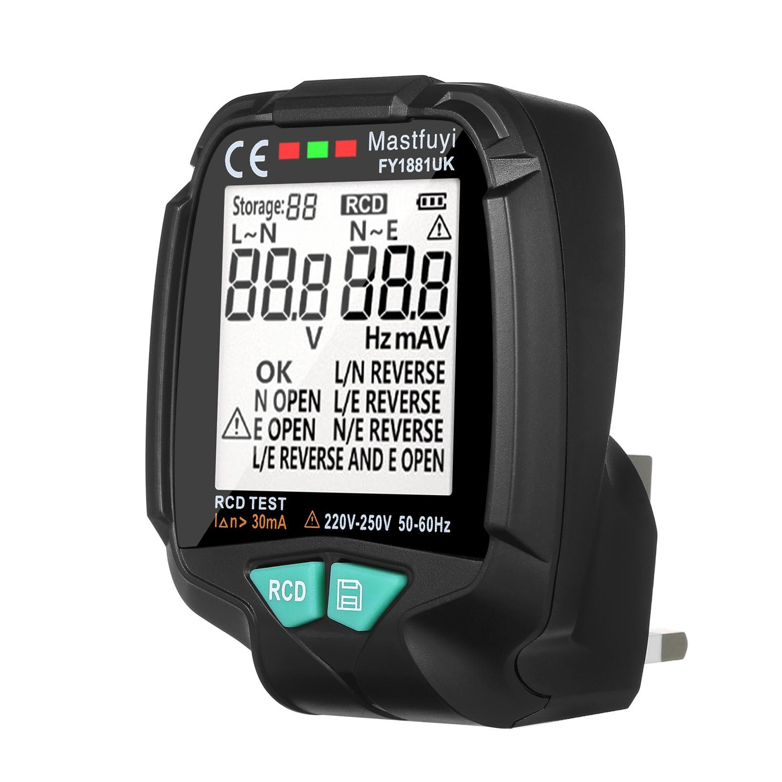 Mastfuyi Multifunctional Socket Tester with Digital LCD Display Electric Socket Detector Circuit UK Plug black