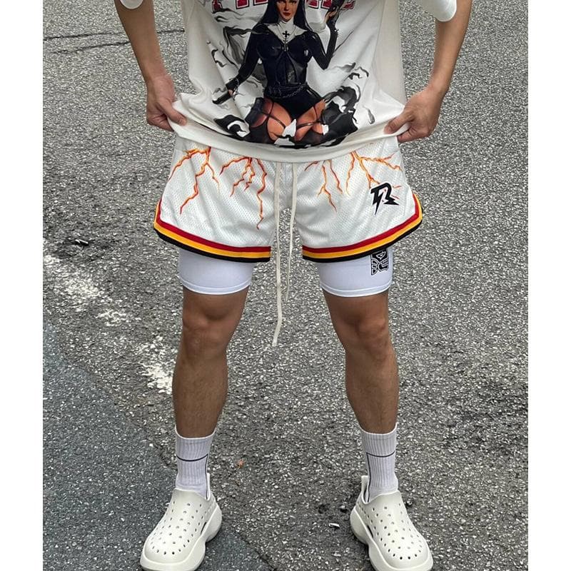Hip-hop Basketball Sports Shorts Men's New Summer Style Handsome Versatile Loose Casual Drawstring Five-point Pants 3XL white